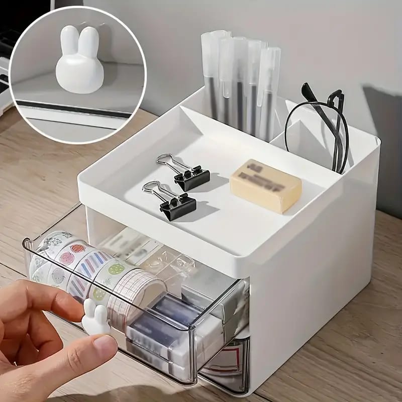 Desktop Double-Layer Plastic Storage Holder Rack Cosmetic Box Kitchen Bathroom Desk Shelf Organizer Office Supplies Stationery