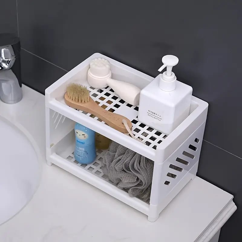 Desktop Double-Layer Plastic Storage Holder Rack Cosmetic Box Kitchen Bathroom Desk Shelf Organizer Office Supplies Stationery